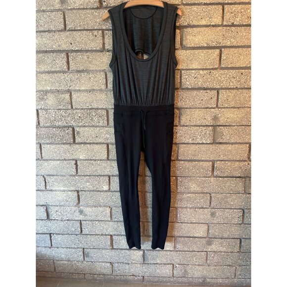 Sleeveless Gray & Black Jumpsuit With Drawstring Waist And Side Pockets Womens S - Picture 1 of 11